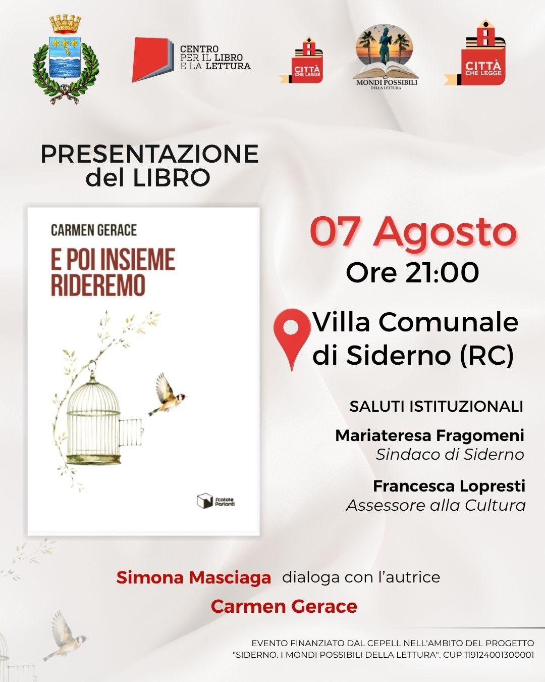 “E poi insieme rideremo”, Siderno presenta il primo romanzo di Carmen Gerace